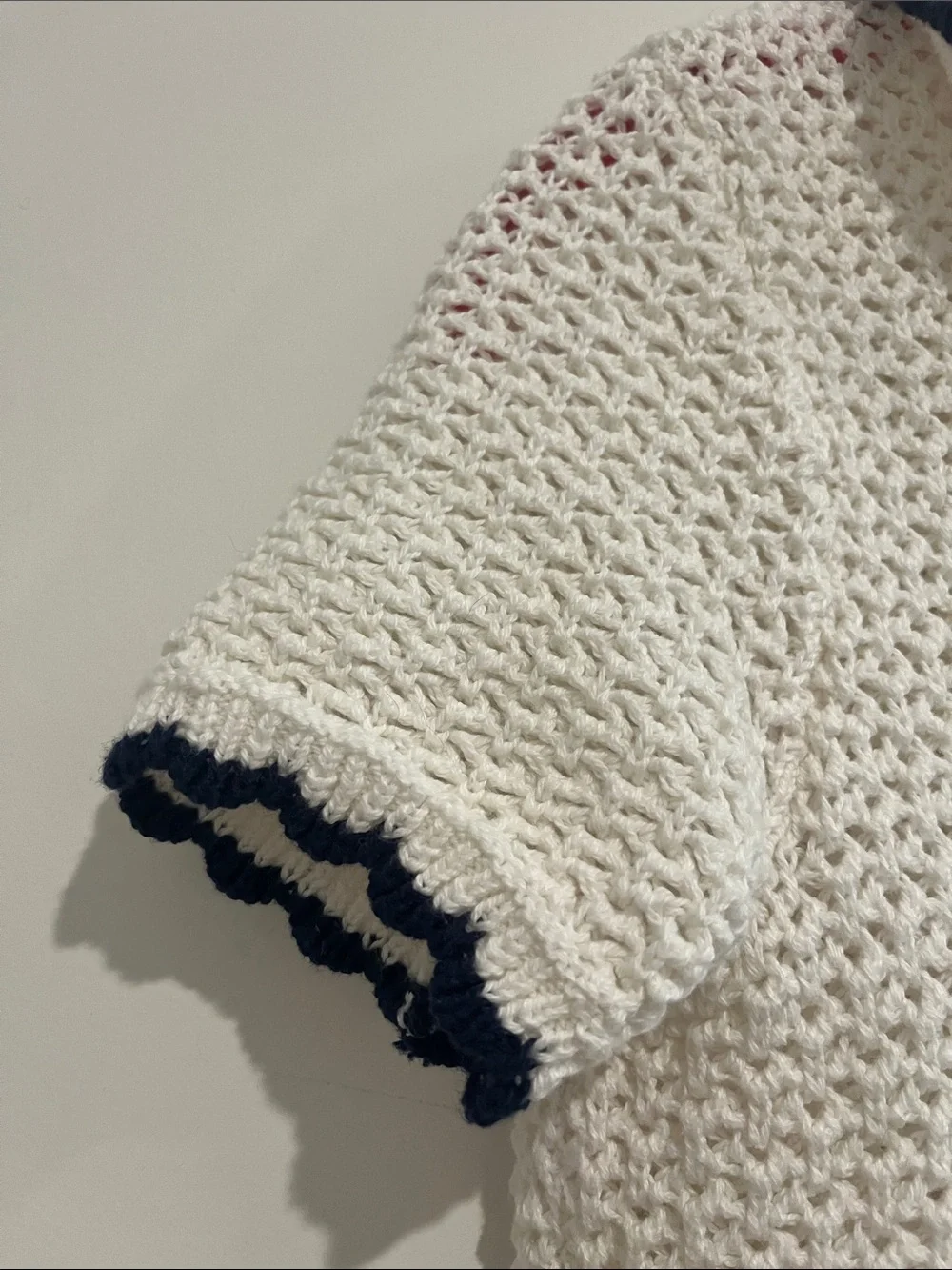 J. Crew White Knit Short-Sleeve Button Cardigan with Navy Trim